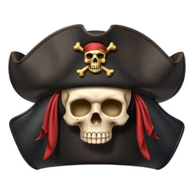 pirate hat object icon, black tricorn hat, skull symbol (no text), 3D cartoon, mobile game icon style, centered, clean background, no text, no watermark
 sticker