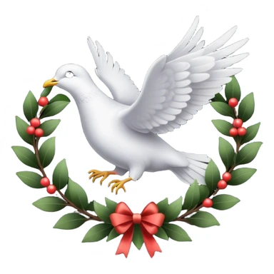 A flying dove with wreath on its beak and black linen background  sticker