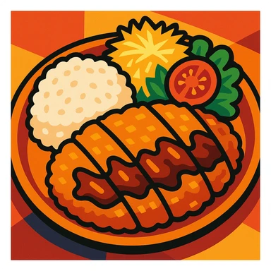 돈가스 with rice and salad, vibrant and appetizing sticker