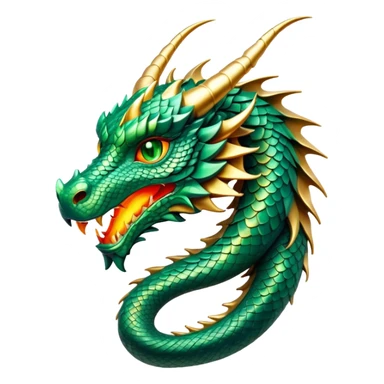 cinematic-noble-dragon-portrait-emoji,-poised-and-majestic,-with-a-sinuous,-elongated-body-covered-in-intricately-detailed,-shimmering-scales-in-hues-of-emerald-and-gold,-and-piercing,-fiery-eyes-that-reflect-ancient-wisdom; sticker