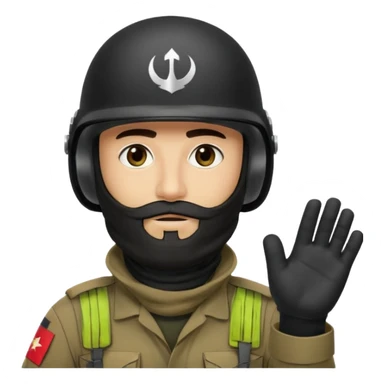 
surrenders, depicts an Iraqi soldier from 1980, with a beard, in a helmet, there are no signs on the helmet, with a balaclava, with sad eyes and raised hands sticker