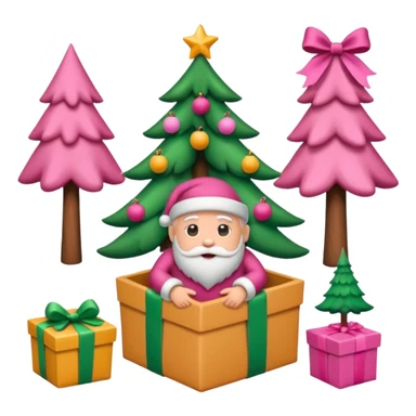 emojis estilo pixar de la cara de santa, arbolito rosa, reno, lazo coquet,bastones de caramelo rosa, caja de regalo rosa, arbolito verde con bambalinas rosa sticker