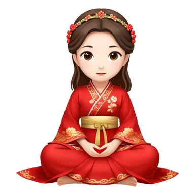 Beautiful girl wearing red Hanfu wedding dress sitting sticker