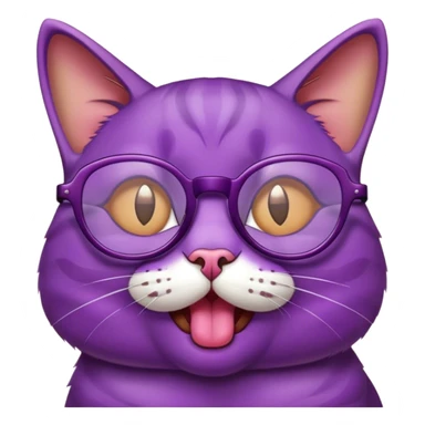 Angry purple cat with tongue sticking out with glasses sticker