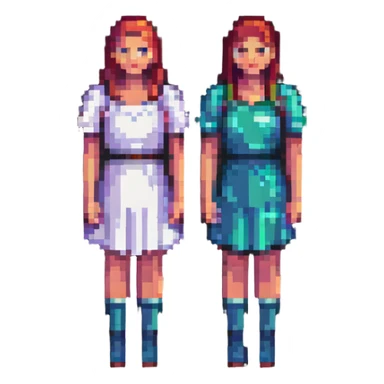 two women standing together, 8-bit style sticker