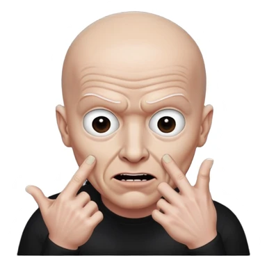 Rick Astley with bald head possessed by a demon because there is fingers in front of his face and the background is pitch black sticker