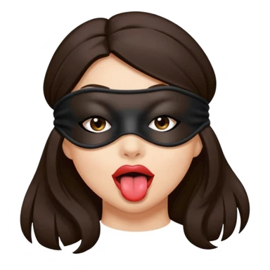 woman with dark brown hair wearing black fabric over eyes with tongue out sticker