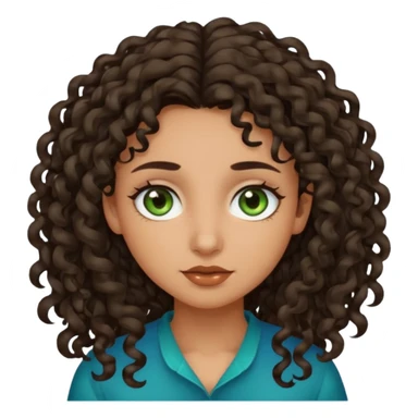 Girl with olive skin, blue/green eyes, and dark brown loose curly long hair sticker