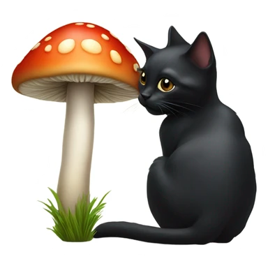 Black cat eating a mushroom sticker