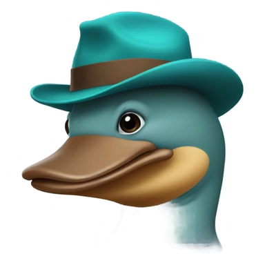Teal-colored platypus wearing a brown fedora sticker