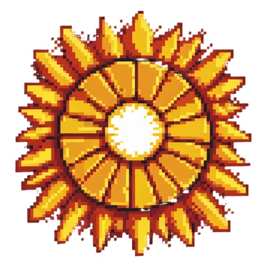 Center explosion tile for Bomberman game, circular blast with orange-yellow core transitioning to red edges, 64x64 sticker