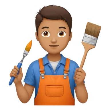 painter in orange overalls standing sticker
