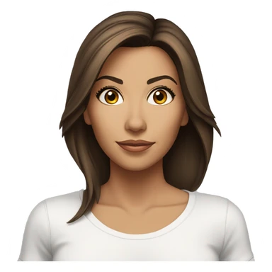 3/4 face, contrasted, shadow, light, Eva Longoria expression, standing from a distance, thin nose, brunette woman, hazel eyes, long eyelashes, dark shoulder shaded hair, white t-shirt, jeans, white sneakers sticker