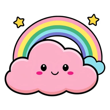 A happy pink cloud with a sparkly rainbow and glittery stars, holding a heart that says ‘Mom loves you so big! sticker