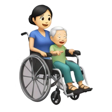 asian girl pushing grandma in wheelchair sticker