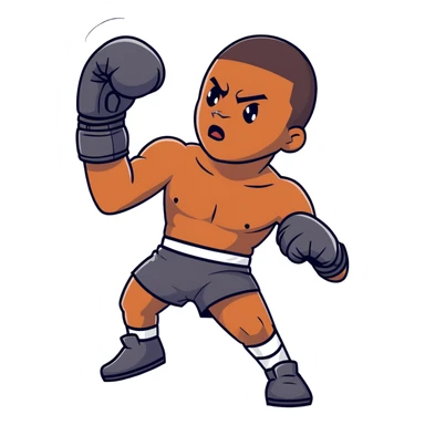 A determined 19-year-old Black male boxer throwing a punch, wearing boxing shorts and gloves sticker
