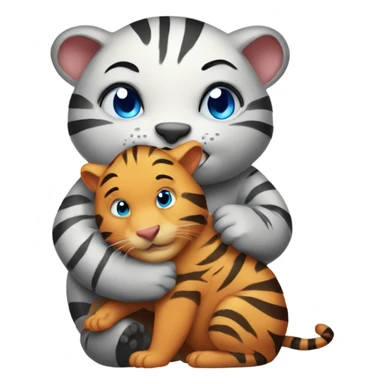 Cute tiger with blue eyes hugging a wombat sticker