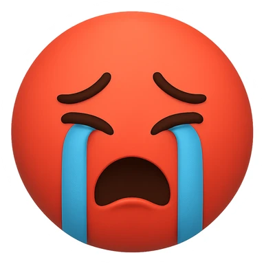 red crying face emoji, matte finish, no background sticker