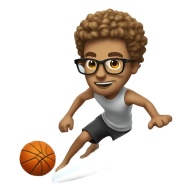 White guy with glasses and short curly hair surfing and spinning a basketball all while being half shark sticker