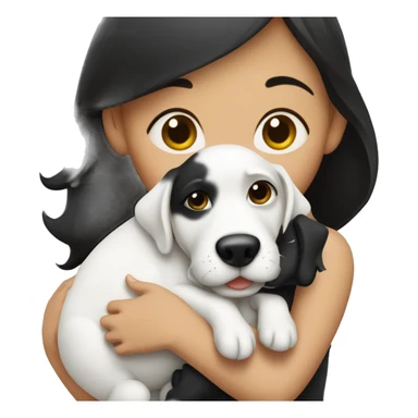 One brunette girl hugging white and black dog sticker