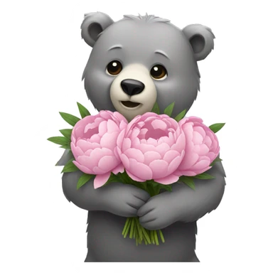 realistic-grey-bear-hugging-Bouquet-of-peonies sticker