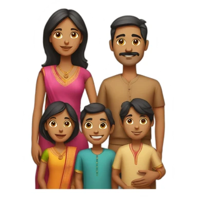 Indian family of 4 with one son and one daughter and a dog sticker