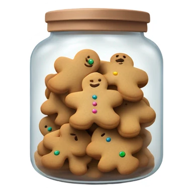 Realistic glass cookie jar with light brown lid full of gingerbread cookies isolated.  sticker