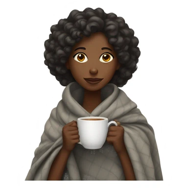 a black girl with curly hair wrapped in a blanket with a cup of tea sticker