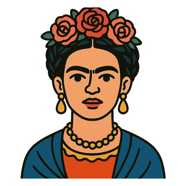 Flat toon style portrait of Frida Kahlo with bold lines and colorful details sticker