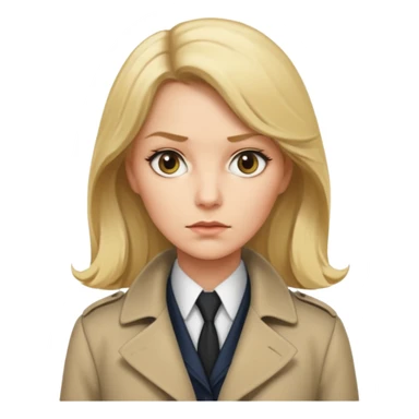 detective woman in long coat, blond hair, white skin sticker