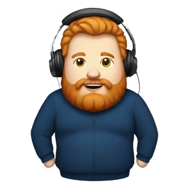 Fat ginger man with a beard wearing a dark blue hoodie with a headset on sticker
