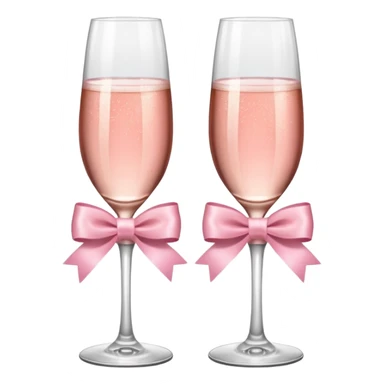 Dos Champagne rosa cruzadas de la parte donde se sostiene con la mano, formando una x, con un listón de moño color rosa claro sin cartas, que sea aesthetic sticker