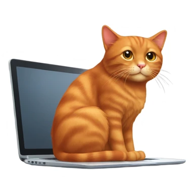 Red cat with a laptop sticker