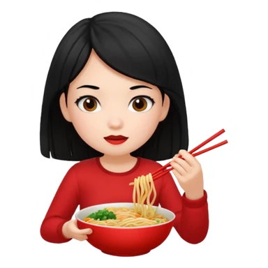 girl with black hair in 收人头、 eating noodles sticker
