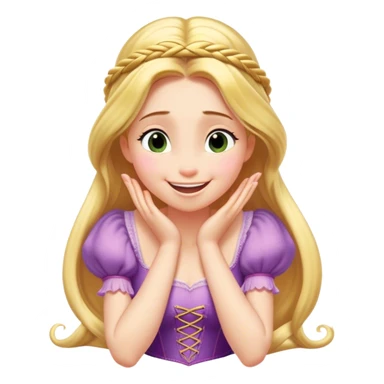 Cinematic Playful Rapunzel Portrait Emoji, Giggling as Pascal sits atop her head, hands cupped over her mouth in a moment of pure joy, her radiance shining through, utterly enchanting! sticker