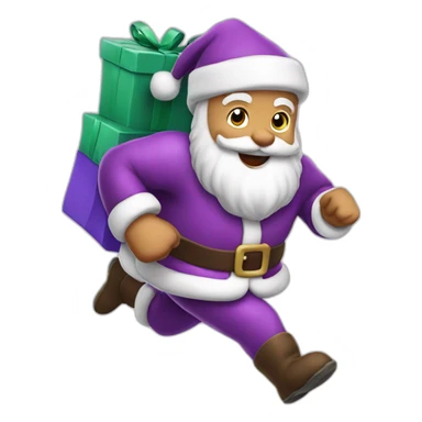Santa Claus dressed in purple running to deliver presents sticker