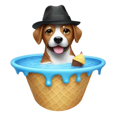 Dog swimming in a ice cream pool with a hat on sticker