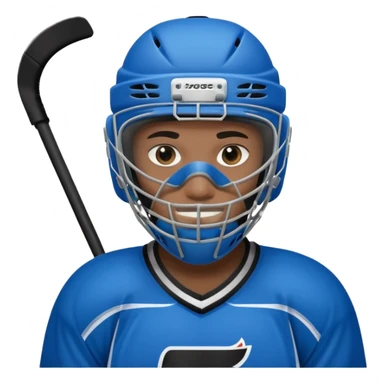 Black ice hockey player who have  a goalkeeper mask sticker
