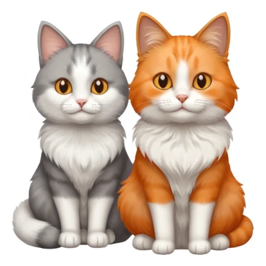 a realistic looking very fluffy grey and white cat sitting next to another cat sticker