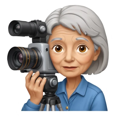 woman cameraman hold a camera, elderly sticker