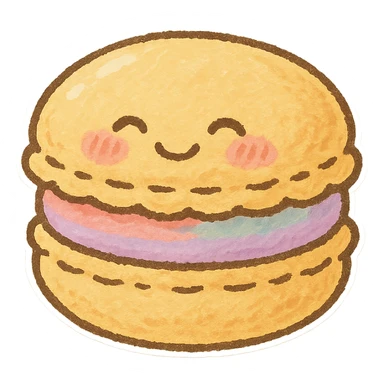 colorful macaron, Japanese pastel hand-drawn sticker style, full object, transparent background, with blushing cheeks sticker