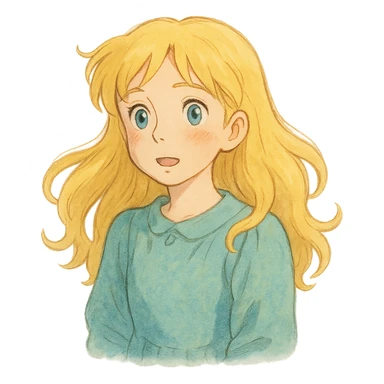 ghibli style blonde girl, detailed, expressive, soft colors sticker