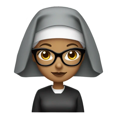 Female nun with medium skin tone and curly hair wearing spike Lee glasses sticker