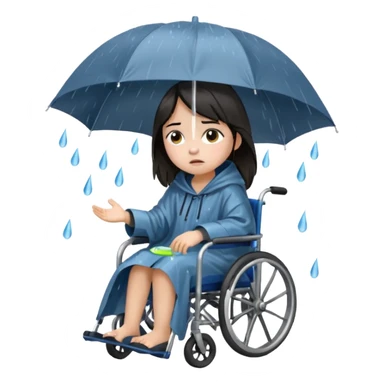 Girl with dark hair  in a wheelchair with rain poncho sad with rain storm  sticker