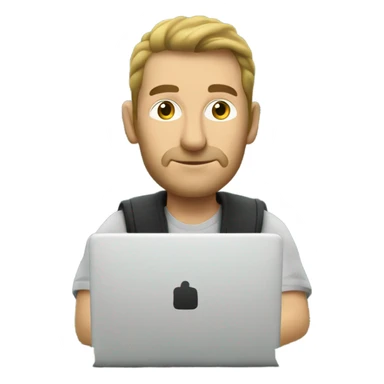 Caucasian Man sitting on a throne of cash with a laptop sticker