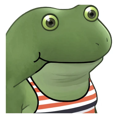 bufo frog in a striped tank top, facing right, meme style sticker