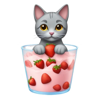 Grey cat in a parfait with strawberries sticker