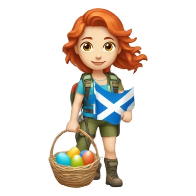 Female mountain climber red hair with Greek flag and holding Easter eggs basket sticker