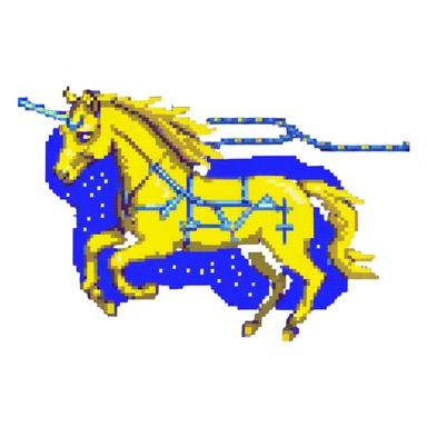 yellow fast electric horse made of electricity, bolts, visible yellow wires, lightning, blue electricity details, galloping sticker