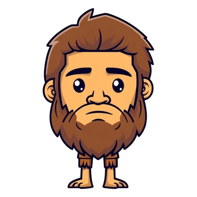 caveman with a long jawline, butt chin, brown hair, slight unibrow, brown eyes, and tan skin sticker